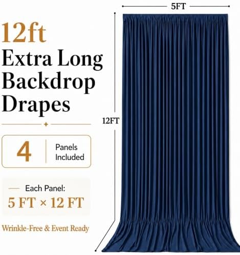 20x12 ft Navy Blue Backdrop Curtains for Wedding, Party and Photo in 20FT(W) x 12FT(H) in Navy Blue, alternate view 6