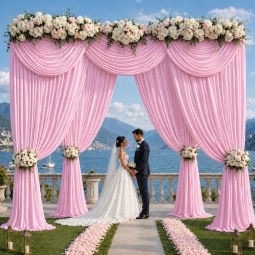20x12 ft Pink Backdrop Curtains for Wedding, Party and Photo in 20FT(W) x 12FT(H) in Pink, alternate view 2