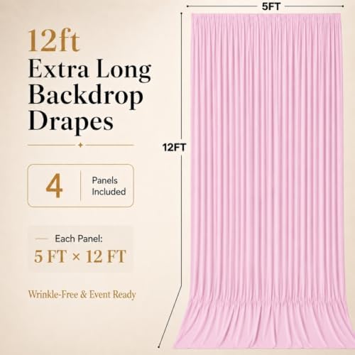 20x12 ft Pink Backdrop Curtains for Wedding, Party and Photo in 20FT(W) x 12FT(H) in Pink, alternate view 6