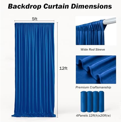 20x12 ft Royal Blue Backdrop Curtains for Weddings, Birthdays and Photos in 20x12 ft, alternate view 6