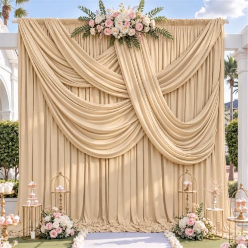 20x12ft Beige Backdrop Curtain for Wedding Parties, 4 Panels (5x12 ft Each) Wrinkle-Free Dackdrop Curtains