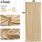 20x12ft Beige Backdrop Curtain for Wedding Parties, 4 Panels (5x12 ft Each) Wrinkle-Free Dackdrop Curtains, alternate view 6