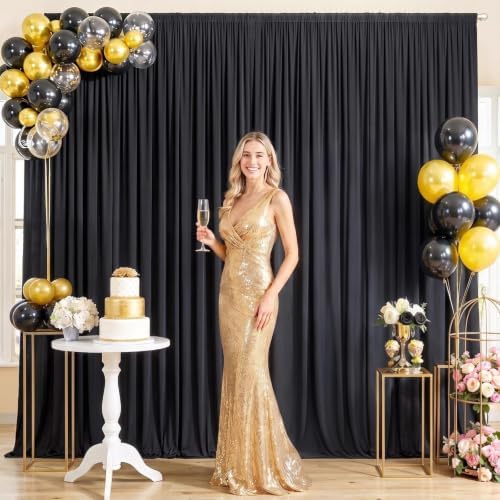 20x12ft Black Backdrop Curtains for Wedding, Wrinkle-Resistant in W5' x H12'(4 Panels) in Black