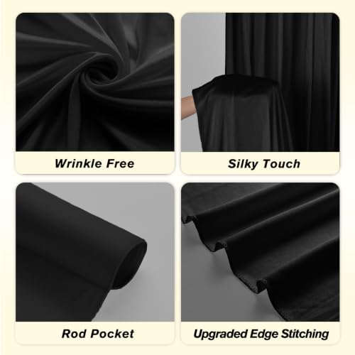 20x12ft Black Backdrop Curtains for Wedding, Wrinkle-Resistant in W5' x H12'(4 Panels) in Black, alternate view 2