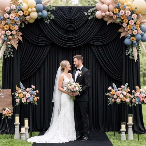 20x12ft Black Backdrop Curtains for Wedding, Wrinkle-Resistant in W5' x H12'(4 Panels) in Black, alternate view 6