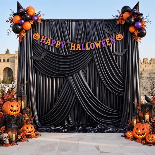 20x12FT Black Sequin Curtains Backdrop, Wrinkle Free Fabric for Halloween in 20x12FT