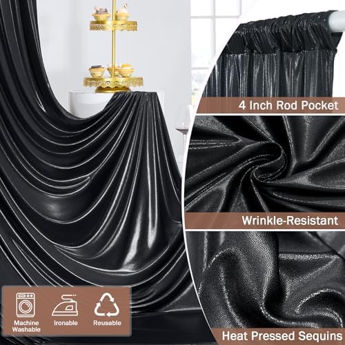 20x12FT Black Sequin Curtains Backdrop, Wrinkle Free Fabric for Halloween in 20x12FT, alternate view 5