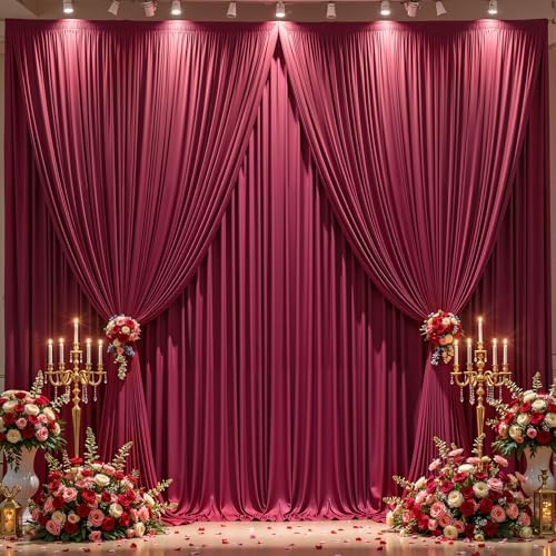 20x12ft Burgundy Backdrop Curtain Panels for Parties - Wrinkle Free Polyester Photo Curtain Backdrop Wedding, alternate view