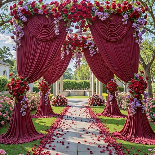 20x12ft Burgundy Backdrop Curtain Panels for Parties - Wrinkle Free Polyester Photo Curtain Backdrop Wedding, alternate view