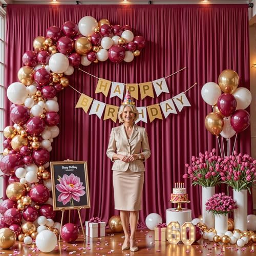 20x12ft Burgundy Backdrop Curtain Panels for Parties - Wrinkle Free Polyester Photo Curtain Backdrop Wedding, alternate view
