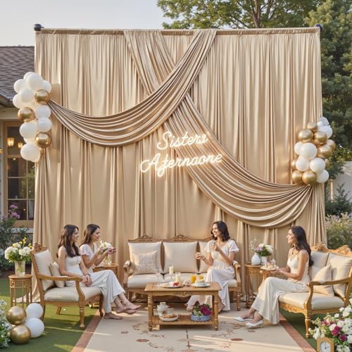 20x12FT Champagne Sequin Backdrop Curtain-4 Panels of 5x12FT Wrinkle-Free Glitter Drapes for Photography, alternate view 4