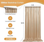 20x12FT Champagne Sequin Backdrop Curtain-4 Panels of 5x12FT Wrinkle-Free Glitter Drapes for Photography, alternate view 6