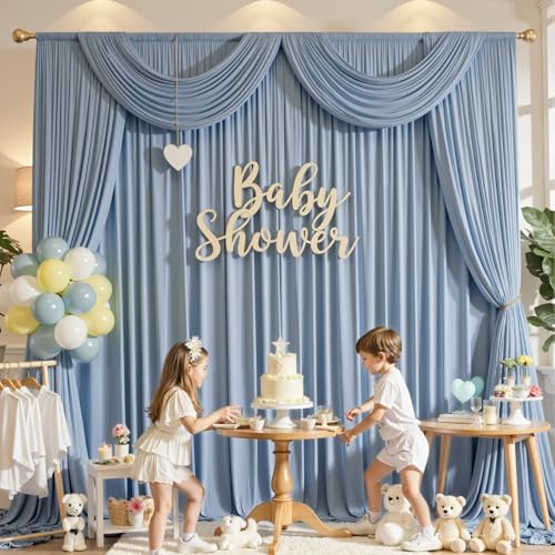 20x12ft Dusty Blue Backdrop Curtain for Wedding Parties, 4 Panels (5x12 ft Each) Wrinkle-Free Dackdrop Curtains, alternate