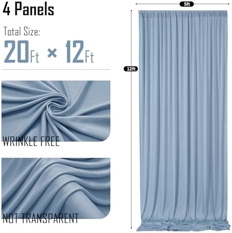 20x12ft Dusty Blue Backdrop Curtain for Wedding Parties, 4 Panels (5x12 ft Each) Wrinkle-Free Dackdrop Curtains, alternate