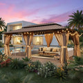 20x12FT Hardtop Gazebo with 72FT Solar String Lights Brown in 20x12FT
