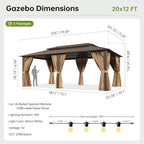 20x12FT Hardtop Gazebo with 72FT Solar String Lights Brown in 20x12FT, alternate view 2