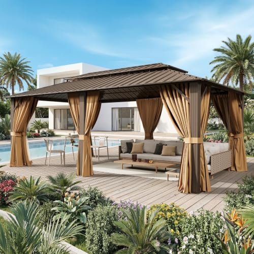 20x12FT Hardtop Gazebo with 72FT Solar String Lights Brown in 20x12FT, alternate view 3