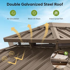 20x12FT Hardtop Gazebo with 72FT Solar String Lights Brown in 20x12FT, alternate view 4