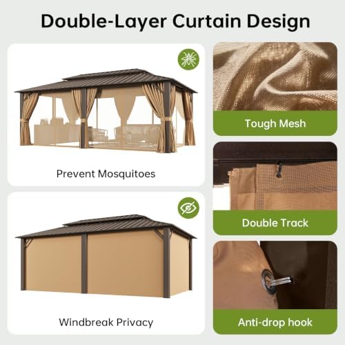 20x12FT Hardtop Gazebo with 72FT Solar String Lights Brown in 20x12FT, alternate view 5