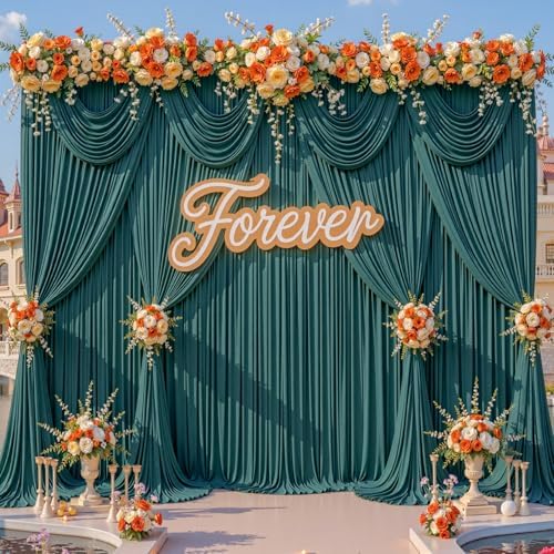 20x12ft Hunter Green Backdrop Curtains for Parties Wrinkle Free Fabric Backdrop Curtain Birthday Photo Drapes, alternate view
