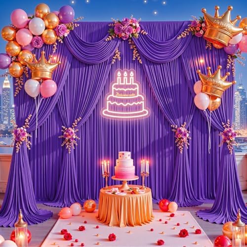 20x12ft Purple Backdrop Curtains for Baby Shower Parties Wrinkle Free Fabric Backdrop Curtain Wedding Photo, alternate view 4