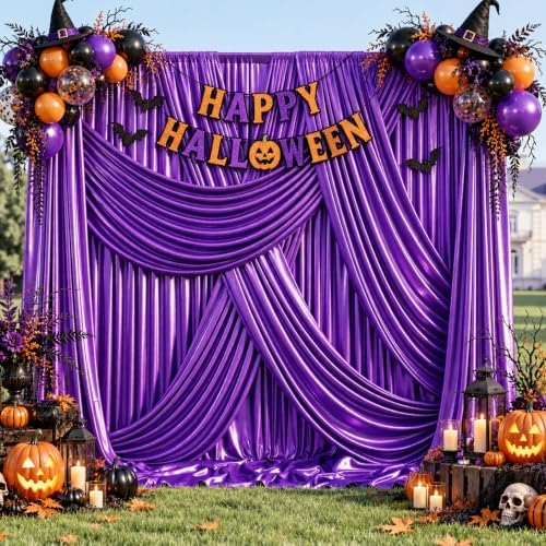 20x12FT Purple Sequin Curtains Backdrop, Wrinkle Free Fabric for Halloween in 20x12FT