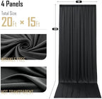 20x15 ft Black Backdrop Curtain for Weddings & Parties - 4-Panel Wrinkle-Free Polyester Drape, 15 FT Long for, alternate view