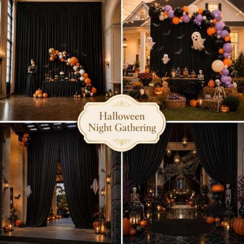 20x15 ft Drapes for Backdrop, Black Curtains for Wedding, Halloween Party in 5ft(W)x15ft(H)_4 Panels in Black, alternate view