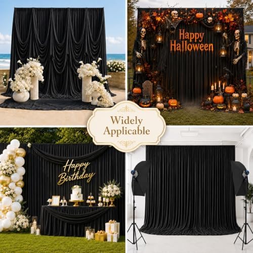 20x15 ft Drapes for Backdrop, Black Curtains for Wedding, Halloween Party in 5ft(W)x15ft(H)_4 Panels in Black, alternate view