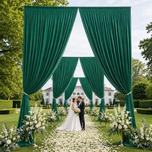 20x15 ft Drapes for Backdrop, Green Curtains for Weddings, Parties in 5ft(W)x15ft(H)_4 Panels in Green, alternate view 2