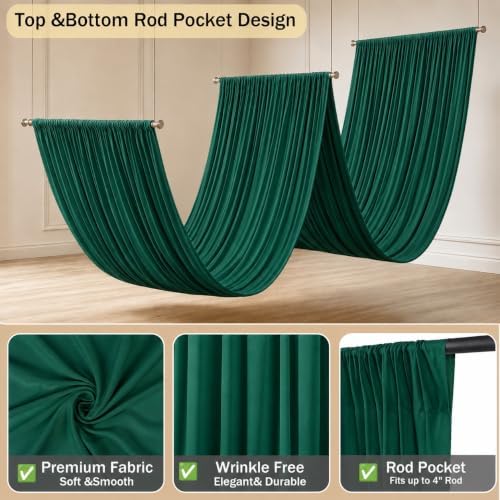 20x15 ft Drapes for Backdrop, Green Curtains for Weddings, Parties in 5ft(W)x15ft(H)_4 Panels in Green, alternate view 3
