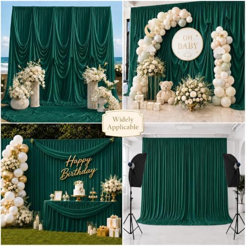 20x15 ft Drapes for Backdrop, Green Curtains for Weddings, Parties in 5ft(W)x15ft(H)_4 Panels in Green, alternate view 5