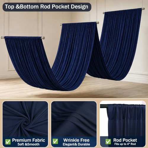 20x15 ft Drapes for Backdrop, Navy Blue Curtains for Weddings, Parties in 5ft(W)x15ft(H)_4 Panels in Navy Blue, alternate