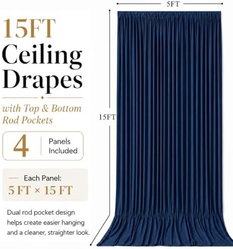20x15 ft Drapes for Backdrop, Navy Blue Curtains for Weddings, Parties in 5ft(W)x15ft(H)_4 Panels in Navy Blue, alternate