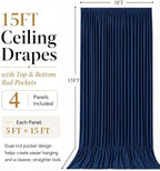 20x15 ft Drapes for Backdrop, Navy Blue Curtains for Weddings, Parties in 5ft(W)x15ft(H)_4 Panels in Navy Blue, alternate