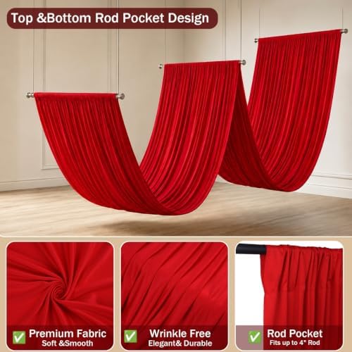 20x15 ft Drapes for Backdrop, Red Curtains for Weddings, Parties in 5ft(W)x15ft(H)_4 Panels in Red, alternate view 3