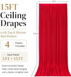 20x15 ft Drapes for Backdrop, Red Curtains for Weddings, Parties in 5ft(W)x15ft(H)_4 Panels in Red, alternate view 6