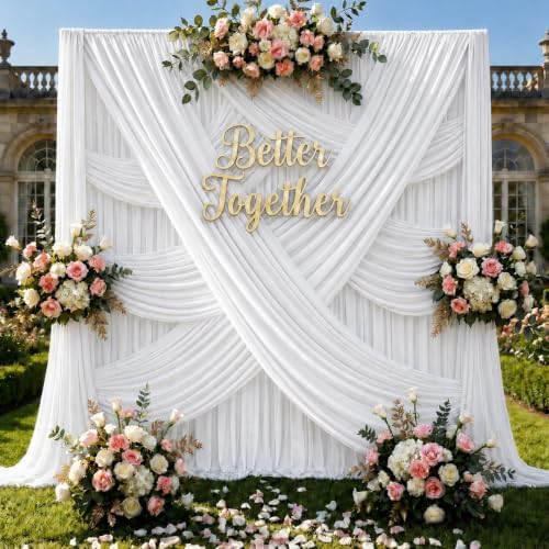 20x15 ft Drapes for Backdrop, White Curtains for Weddings, Parties in 5ft(W)x15ft(H)_4 Panels in White