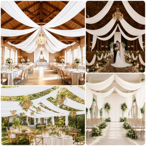 20x15 ft Drapes for Backdrop, White Curtains for Weddings, Parties in 5ft(W)x15ft(H)_4 Panels in White, alternate view 6