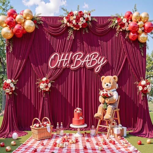 20x15ft Burgundy Backdrop Curtains for Parties Wrinkle Free Fabric Backdrop Curtain Birthday Photo Drapes, alternate view 3