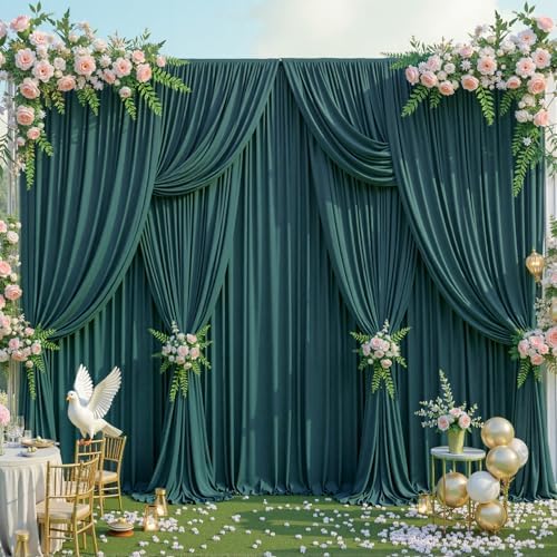 20x15ft Hunter Green Backdrop Curtains for Parties Wrinkle Free Fabric Backdrop Curtain Birthday Photo Drapes
