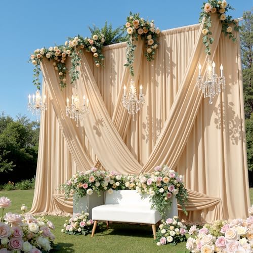 20x16 ft Champagne Backdrop Curtains for Weddings, Birthdays, Halloween in 20x16 ft, alternate view 2