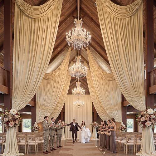 20x16 ft Champagne Backdrop Curtains for Weddings, Birthdays, Halloween in 20x16 ft, alternate view 3