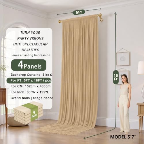 20x16 ft Champagne Backdrop Curtains for Weddings, Birthdays, Halloween in 20x16 ft, alternate view 6