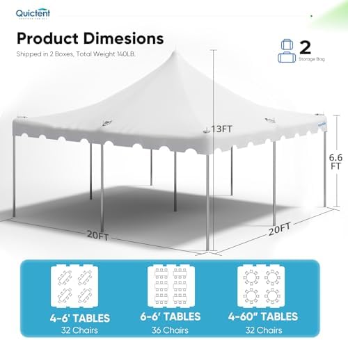 20x20 Commercial Heavy Duty Pole Party Tent, Easy Setup, No Sides, alternate view 2