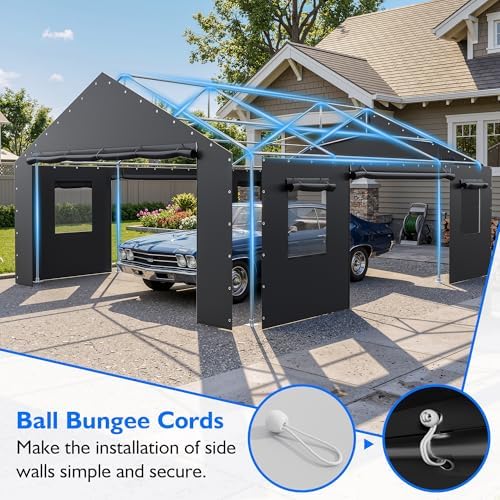 20x20 FT Heavy Duty Carport, Portable 2 Car Tent Garage in 20x20 FT, alternate view 6