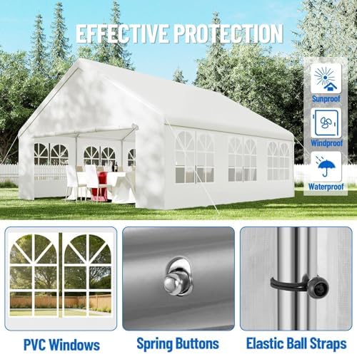 20x20 ft Heavy-Duty Party Tent with Removable Sidewalls, White in 20x20 ft in 20x20FT/Straight Edge, alternate view 4