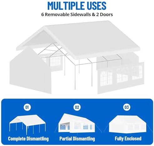 20x20 ft Heavy-Duty Party Tent with Removable Sidewalls, White in 20x20 ft in 20x20FT/Straight Edge, alternate view 5