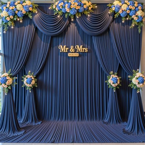 20x20 FT Navy Blue Backdrop Curtain for Parties Wrinkle Free Photo Backdrop Curtains Polyester Wedding Back Drop