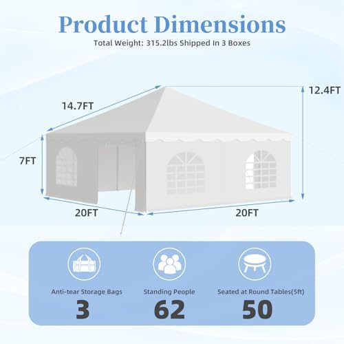 20x20 FT Outdoor Frame Party Tent with Sidewalls, Heavy Duty Weekend Canopy with Carry Bags, 350GSM PVC Large, alternate view